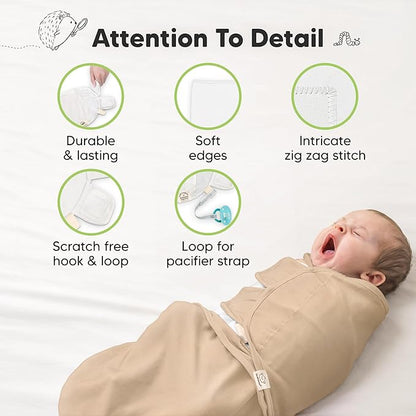 3-Pack Organic Baby Swaddle Sleep Sacks - Swaddles for Newborns, Infant 0-3 Months, Baby Girls, Boys, Soft & Snug Newborn Sleep Sack, Nursery Swaddling Blankets (Ecru, OS)