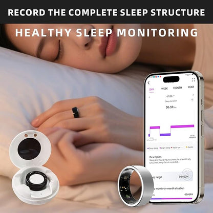 Smart Ring Titanium Fitness Sleep Tracker Health Monitoring Blood Pressure Blood Oxygen for iPhone and Android 7 Days Batterty Life (Black, 10) Full Charge First Use