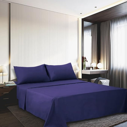 4 Piece Bed Sheet Set (Full,Blue) 1 Flat Sheet,1 Fitted Sheet and 2 Pillow Cases,Brushed Microfiber Luxury Bedding with Deep Pockets