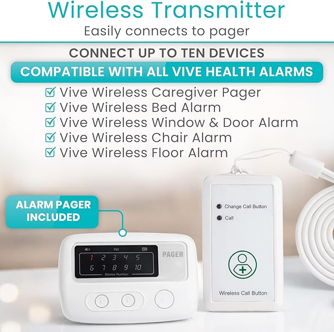 Vive Wireless Call Button - Emergency Alert System for Patients - Smart Portable Medical Panic Button - Notifies Nurse or Caretaker When Elderly Senior Needs Help - Perfect for Home Wander Prevention