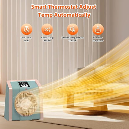 HEATIT Space Heater for Indoor, Digital Display with Thermostat, 1-12H Timer, Fan Mode,1500W/750W, Electric Space Heater for Office, Bedroom,Cyan,10.6"Dx7.0"W x 11.8"H