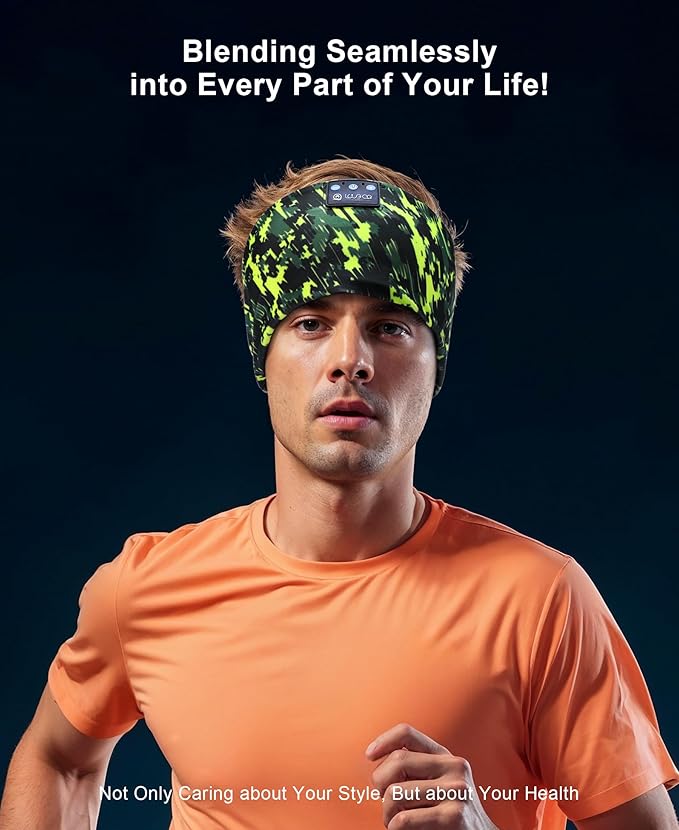 LOVE EYE Sleep Headphones Wireless Headband Headphones Bluetooth 5.4 for Side Sleeper Bluetooth Headband Earphones for Sports for tech Gadgets Gifts (Painting Green)