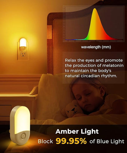 L LOHAS LED Amber Night Light, Night Lights Plug into Wall[4 Pack], 2000K LED Nightlight, Dusk to Dawn Sensor, 30/60LM Adjustable Brightness, Automatic Low Blue Night Light for Kid, Bathroom, Hallway