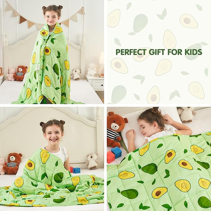 yescool Weighted Blanket 10 Pounds Cooling Weighted Lap Blanket, Green Avocados Heavy Blanket for Sleeping, Breathable Weighted Throw Blanket Gift for 80-110lbs, 40"x60"