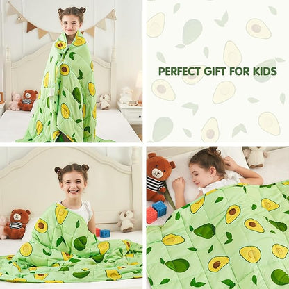 yescool Weighted Blanket 10 Pounds Cooling Weighted Lap Blanket, Green Avocados Heavy Blanket for Sleeping, Breathable Weighted Throw Blanket Gift for 80-110lbs, 40"x60"