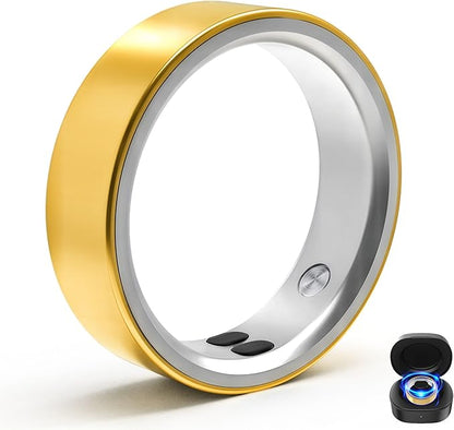 Smart Rings for Women Men,Sleep Tracking Wearable,Fitness Tracker Ring with Step/Heart Rate/Blood Oxygen/Distance/Calorie,Clock Vibration,No Subscription Fee,5ATM Waterproof, iOS&Android(Gold 10)