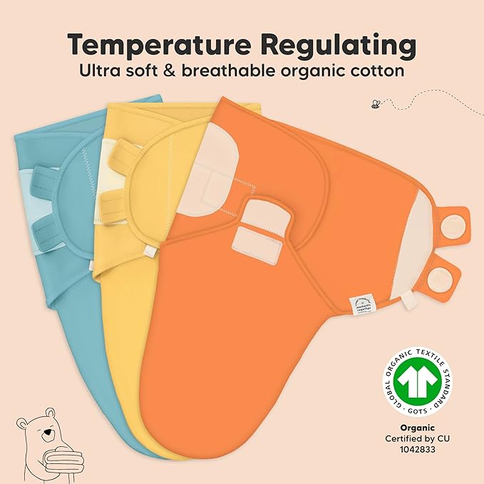 3-Pack Organic Baby Swaddle Sleep Sacks - Swaddles for Newborns, Infant 0-3 Months, Baby Girls, Boys, Soft & Snug Newborn Sleep Sack, Nursery Swaddling Blankets (Valiant, OS)