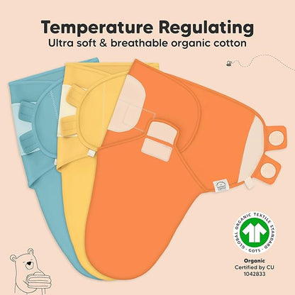 3-Pack Organic Baby Swaddle Sleep Sacks - Swaddles for Newborns, Infant 0-3 Months, Baby Girls, Boys, Soft & Snug Newborn Sleep Sack, Nursery Swaddling Blankets (Valiant, OS)