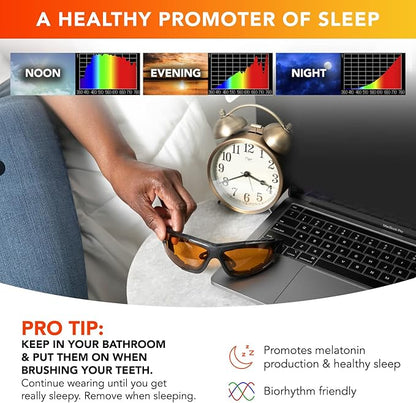 Sleep Savior Deluxe Amber Lens Glasses - Block Blue & Green Light, Boost Melatonin, Enhance Sleep Quality, Reduce Eye Strain, Interchangeable Strap, Padded for Ultimate Comfort