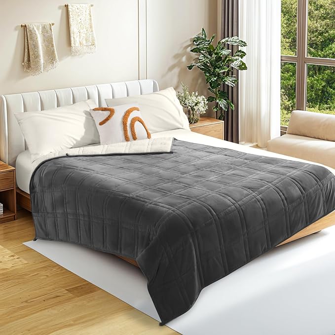 LBRO2M Sherpa Weighted Blanket 15 lbs, Heavy Blanket Sherpa Flannel with Glass Beads, Soft Thick Comfort Blankets for Adults,Bed Heavy Blanket 60 X 80 Inches, Dark Gray