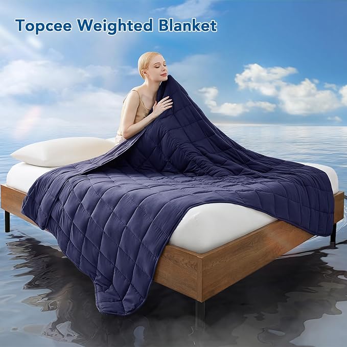 Topcee Weighted Blanket for Adults (15 lbs, 48" x 72") Twin Size Soft Cooling Heavy Blanket Sleeping, Apply to 130-160 lbs Body, Thick Breathable Blanket with Glass Bead, Easy Care
