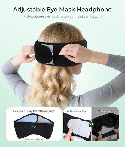 MUSICOZY Sleep Headphones Eye Mask Bluetooth 5.4, Bamboo Cotton Full Coverage Headphones Headband for Side Sleepers, Wireless Earphones with Speaker Sleep Music Earbuds for Men Women (Classical Black)