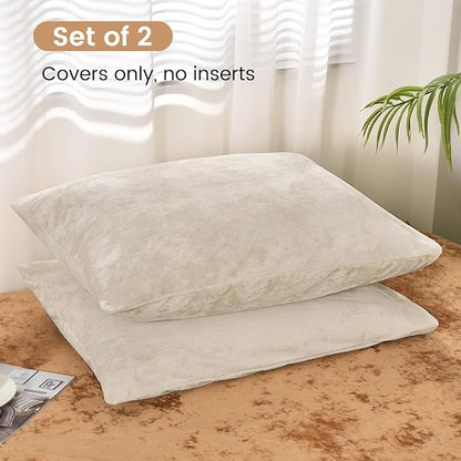 PHF Truly Velvet Pillowcases King Size, No Insert, 2 Pack Ultra Soft Breathable Pillow Shams Covers with Envelope Closure, 20" X 36" Luxury Cozy Warm Fuzzy Flannel, Sand