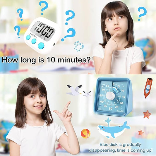 Secura 60-Minute Visual Countdown Timer for Kids & Adults, Classroom Time Management Tool (Blue & Blue)
