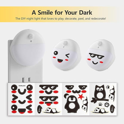 2 Pack Plug in Night Light with Motion Sensor and Dusk to Dawn Sensor, Stepless Dimming, Warm White LED Nightlight with 3 Lighting Ways for Bathroom, Bedroom, Kitchen, for Kids, Adults