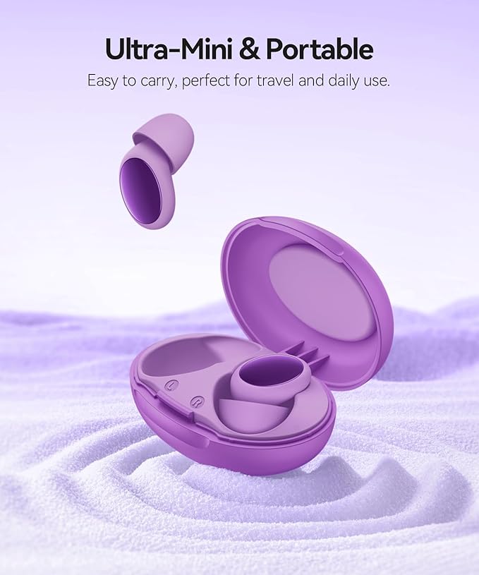 Ear Plugs for Sleeping 45dB Noise Cancelling Ear Plugs for Noise Reduction & Snoring, Concerts, Earplugs for Sleep,Sider Sleepers Airplane, Silicone Earplugs Reusable Concert Ear Plug+8Tip Pale Violet