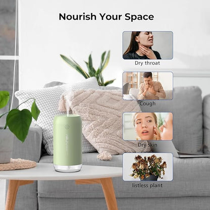 Portable Mini Humidifier, KQLKJ 350ml Small Cool Mist Humidifiers, USB Personal Desktop Humidifier for Bedroom Car Office Travel with Auto Shut-Off & 2 Mist Modes (Green)