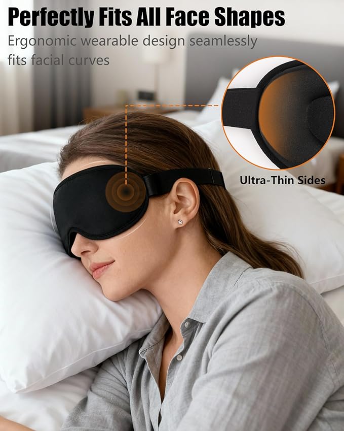 Sleep Mask for Side Sleeper Men Women, 100% Blackout Sleep Mask, Zero Eye Pressure 3D Sleeping Mask, Ergonomic Design and Breathable, Suitable for Travel Yoga, Black