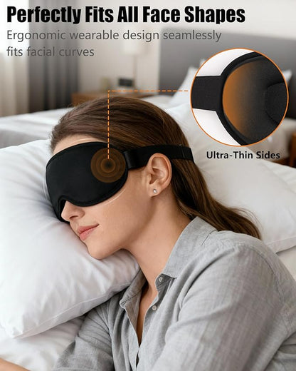 Sleep Mask for Side Sleeper Men Women, 100% Blackout Sleep Mask, Zero Eye Pressure 3D Sleeping Mask, Ergonomic Design and Breathable, Suitable for Travel Yoga, Black
