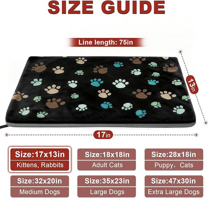 Cat Heating Pad 17x13 in with Smart Thermostat Switch and Power Line Protection Tube,Obtained MET and UL Dual Certification,Waterproof Pet Heating Pad for Cats-Black