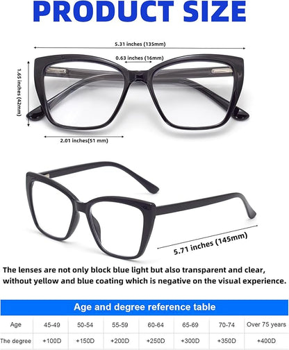 3-Pack Reading Glasses for Women, Oprah Style Frame Spring Hinge Readers Blue Light Blocking Glasses