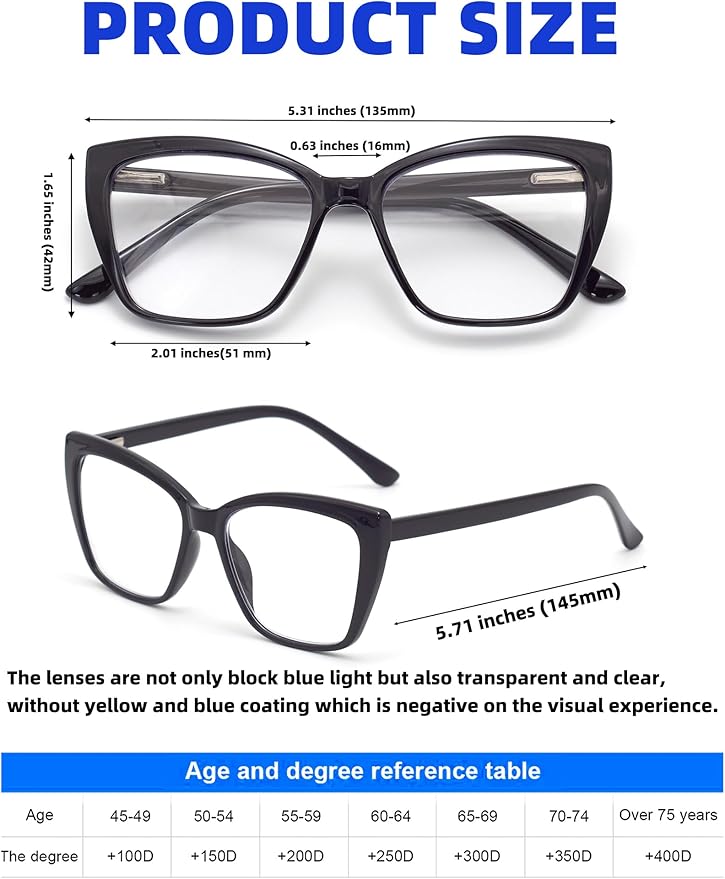 3-Pack Reading Glasses for Women, Oprah Style Frame Spring Hinge Readers Blue Light Blocking Glasses
