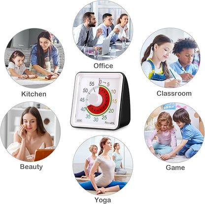 Secura 60-Minute Visual Countdown Timer for Kids & Adults, Classroom Time Management Tool (Black)