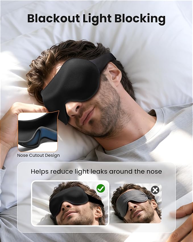 Sleep Mask for Men Women 3 Pack: 100% Blackout Eye Masks for Sleep - Zero Eye Pressure Eye Cover for Lash Extensions - Sleeping Mask for Airplane Travel Essentials Night