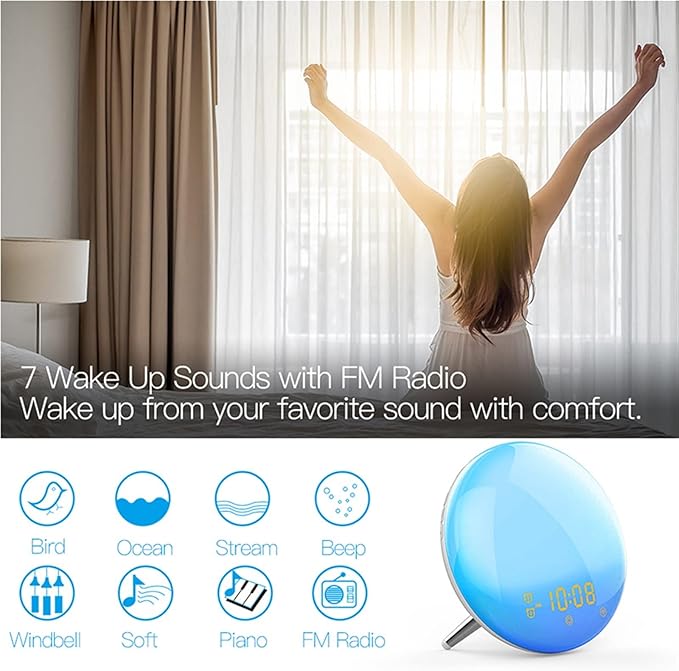 Alarm Clocks Smart Wake Up Light Workday Clock Sunrise/Sunset Simulation 4 Remote Control
