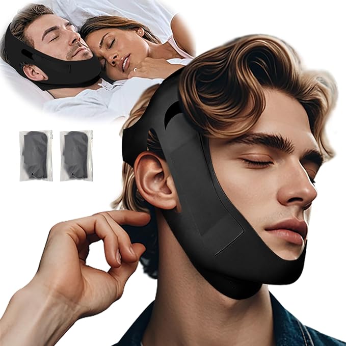 2-Pack Unisex Chin Strap for Snoring | Adjustable, Breathable & Skin-Friendly, Universal Fit Anti-Snore Set for Couples & Sleepers (Black)