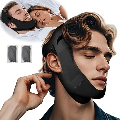 2-Pack Unisex Chin Strap for Snoring | Adjustable, Breathable & Skin-Friendly, Universal Fit Anti-Snore Set for Couples & Sleepers (Black)