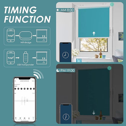 Allesin Motorized Roller Shade Blinds Work with Alexa for Window, Blackout Smart Shades Cordless with Remote Control, Electric Automated Blinds, Customized Size, Lithium Battery Motor(Turquoise Blue)
