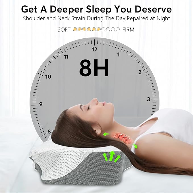 Anvo Cervical Neck Pillow for Neck and Shoulder Pain - Memory Foam Pillows for Pain Relief Sleeping, Contour Orthopedic for Side Back Stomach Sleeper, Grey