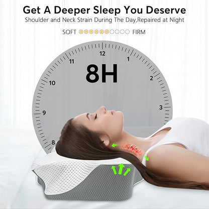 Anvo Cervical Neck Pillow for Neck and Shoulder Pain - Memory Foam Pillows for Pain Relief Sleeping, Contour Orthopedic for Side Back Stomach Sleeper, Grey