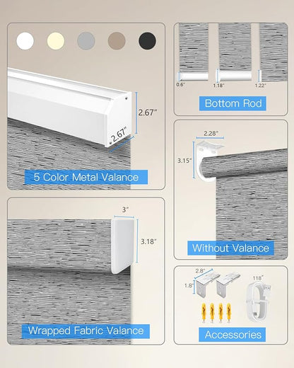 Motorized Light Filtering Roller Shades with Remote Control, Smart Blinds for Windows Work with Alexa Google via Hub, Rechargeable Electric Window Shade Customized Size (Texture Black Grey)