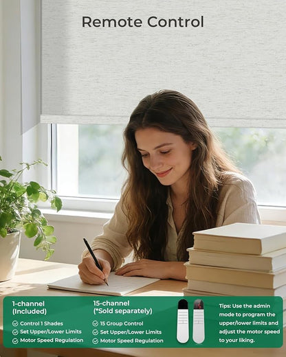 Allesin No Drill Motorized Blinds with Remote | Rechargeable Smart Blackout Roller Shades, Cordless Electric Window Blinds for Bedroom, Living Room, Home Office, Cream-Linen 28.5x72 Inches