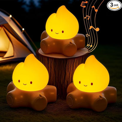 3pcs Cozy Campfire Nightlight Kits, Soothing Nature Sounds, White Noise Night Light for Baby Adult, Rechargeable, Cute Flame Lamp, Best Gift for Kids Bedrooms Camping Trips
