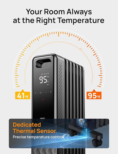 DREO Oil Filled Radiator, Electric Radiant Heaters for indoor use Large Room with Remote Control, Child Lock, 4 Modes, Overheat & Tip-Over Protection, 24h Timer, Digital Thermostat, Quiet, 1500W