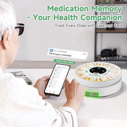 Zoksi Premium 31-Slot Automatic Pill Dispenser with Fingerprint & Key Lock, Smart Medication Organizer with Alarm & Light, Electronic Pill Organizer for Elderly & Forgetfulness(Green)