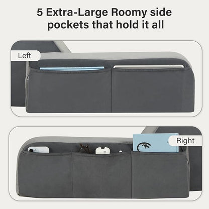 Vekkia 25" Extra-Large Reading Pillow for Tall Adults – 60° Ergonomic Wedge Back Pillow with Built-in Armrests, Adjustable Headrest & Large Pockets – Ideal for Sitting in Bed, Reading, TV, and Gaming