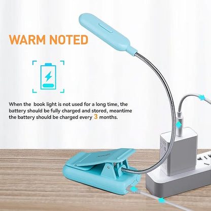 VAVOFO Rechargeable Book Light, Blue Light Blocking, Amber 1600K Clip On Reading Light, Eye Care 7 LEDs Kids Book Light for Reading in Bed with Power Indicator for Bookworms (Mint Blue)