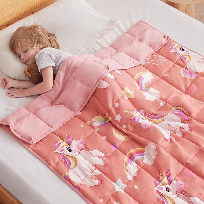 anfie Weighted Blanket Kids (36"x48" 5lbs) Weighted Blanket Cooling Blanket for Sleeping,Throw Size Breathable Blanket with Premium Glass Bead(Red Unicorn)