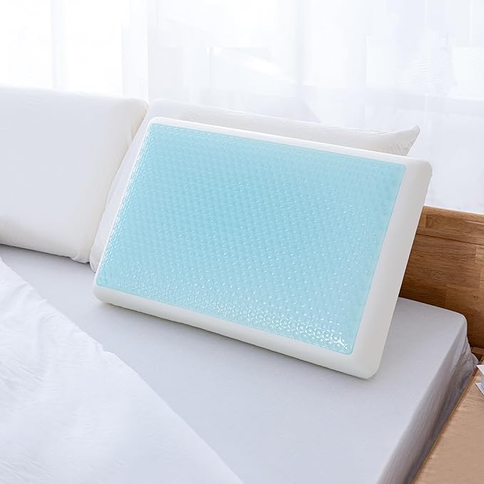 EGOHOME Cooling Gel Memory Foam Pillow - Reversible Cooling Cover, Neck Support for Side, Back and Stomach Sleepers, Removable & Machine Washable, All-Season Comfort, Standard Size, Blue