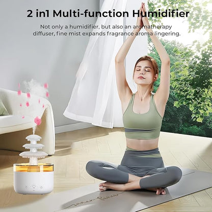 Humidifiers for Bedroom, Rain Cloud Humidifier with 7 Colors Night Light, Simulate Falling Raindrops Small Humidifier Aroma Diffuser for Sleeping, Relaxing (Fountain-White)