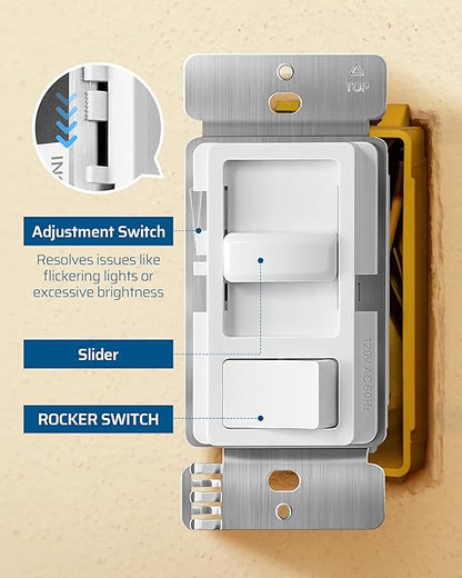 DEWENWILS Dimmer Switch for LED Lights, 600W Incandescent/Halogen and 150W CFL/LED, Single-Pole or 3-Way Dimmer Light Switch, ETL ＆ cUL Listed, White, 2 Packs