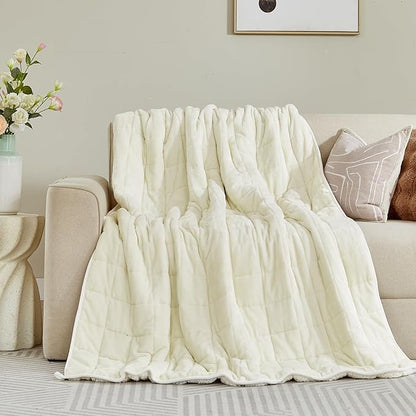 Sherpa Fleece Adult Weighted Blanket, 15 Pounds Dual Sided Soft Plush Blanket for Couch Bed Sofa, Heavy Thick Blankets with Glass Beads Great for Sleep, 48 x 72 inches, Cream White on Both Sides