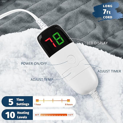 BOMOVA Heated Electric Throw Blanket - 50" x 60" Heating Blanket with 10 Heating Levels & 8 Hours Auto Off, Warm Flannel Blanket, Christmas Birthday Gifts for Women
