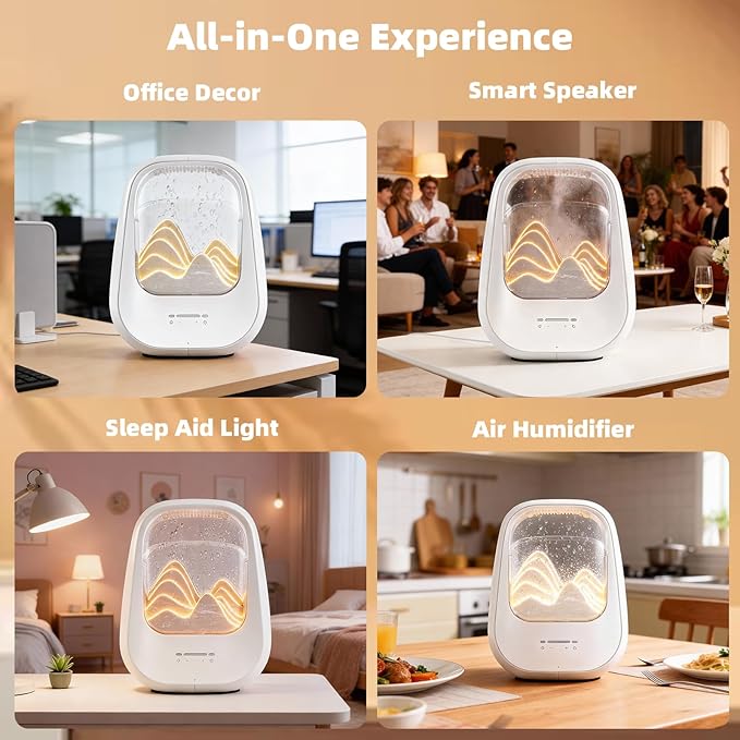 8-in-1 White Noise Sound Machine with Night Light, Help Stress Relief, Waterfall Design Essential Oil Diffuser Rain Sound Machine with Humidifier for Bedroom Office Decor Gift, Cream