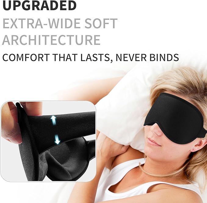 3D Sleep Mask for Men Women 2 Pack, Blackout Eye Mask for Sleeping Eye Mask for Side Sleeper, Memory Foam Adjustable&Washable, Airplane Travel Essentials Couples Yoga Meditation Office Black-Ice Silk