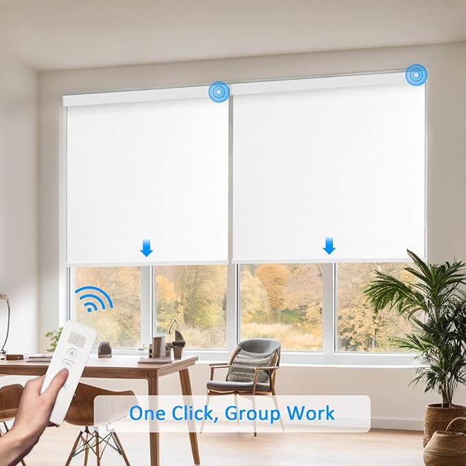 Motorized Blinds with Remote Cordless Automatic Motorized Shades Custom Blinds for Windows Smart Curtains Compatible with Alexa Google Home(Blackout Ivory White,W46 x H72in)